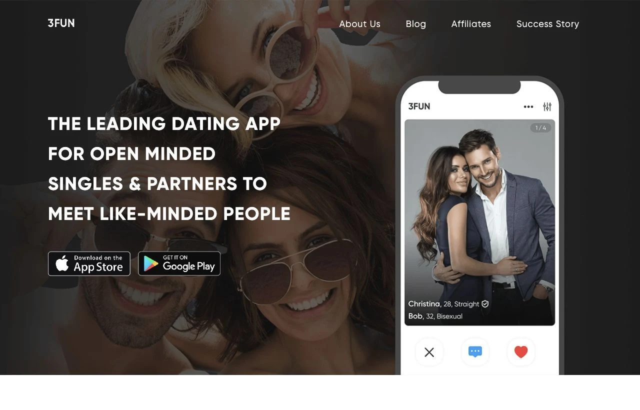 3Fun dating site homepage preview