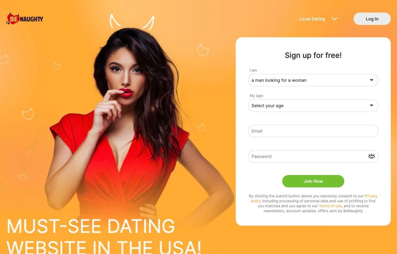 BeNaughty dating site homepage preview