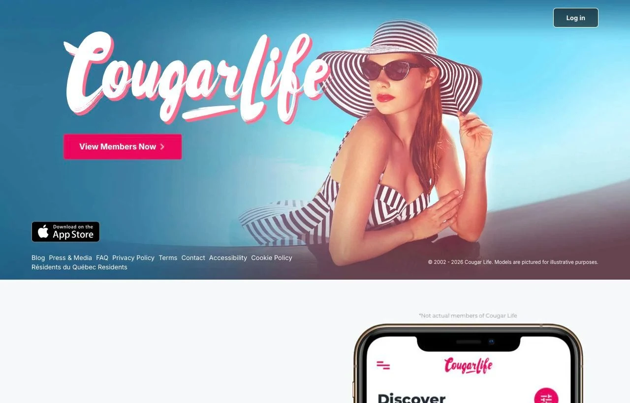 Cougar Life dating website homepage preview