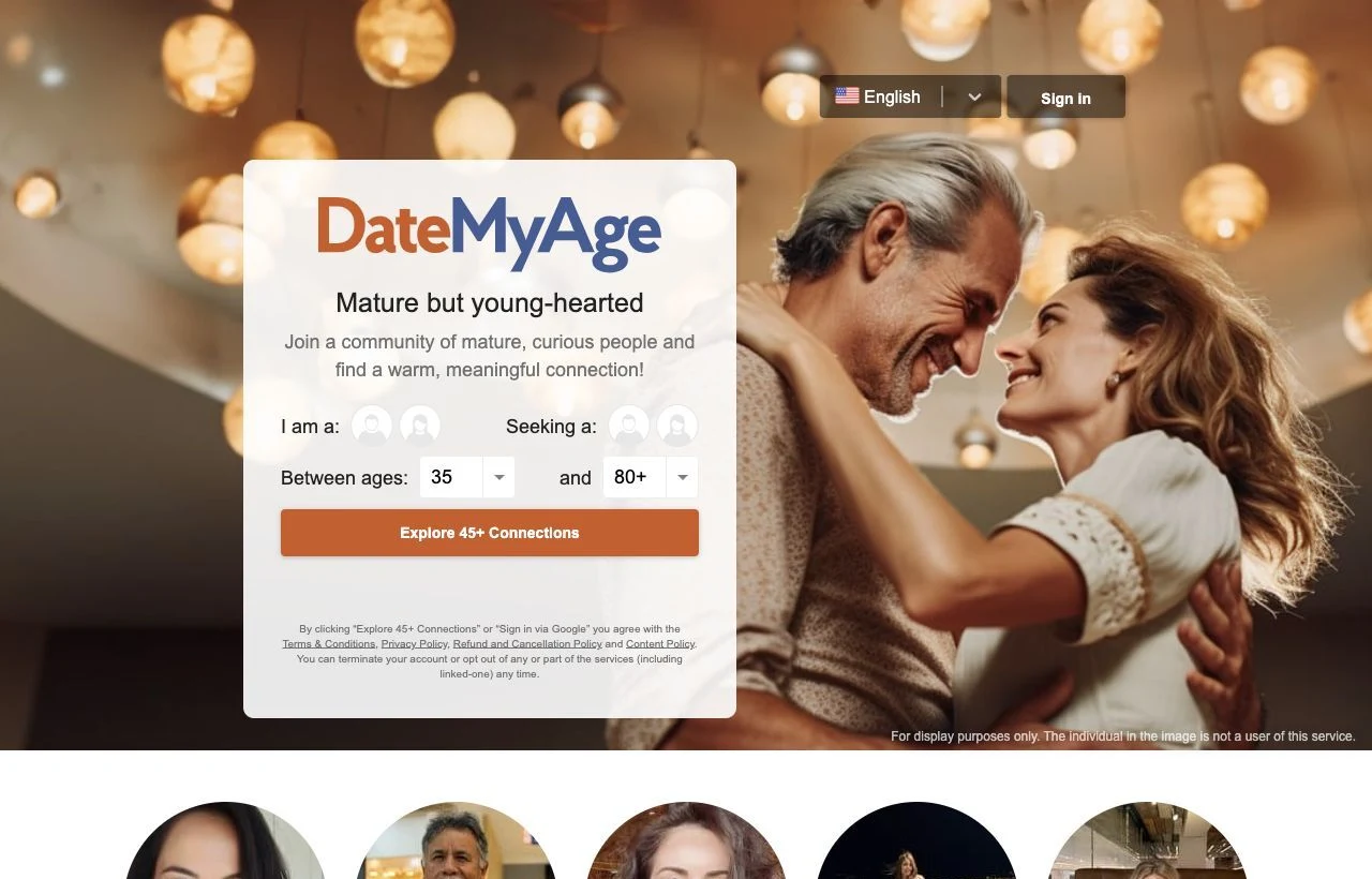 DateMyAge mature dating website homepage preview