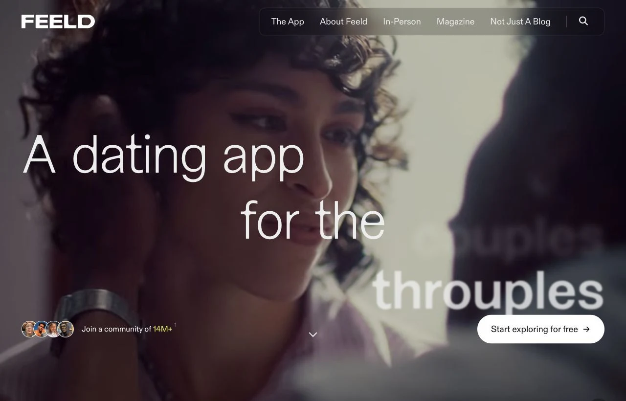 Feeld dating site homepage preview