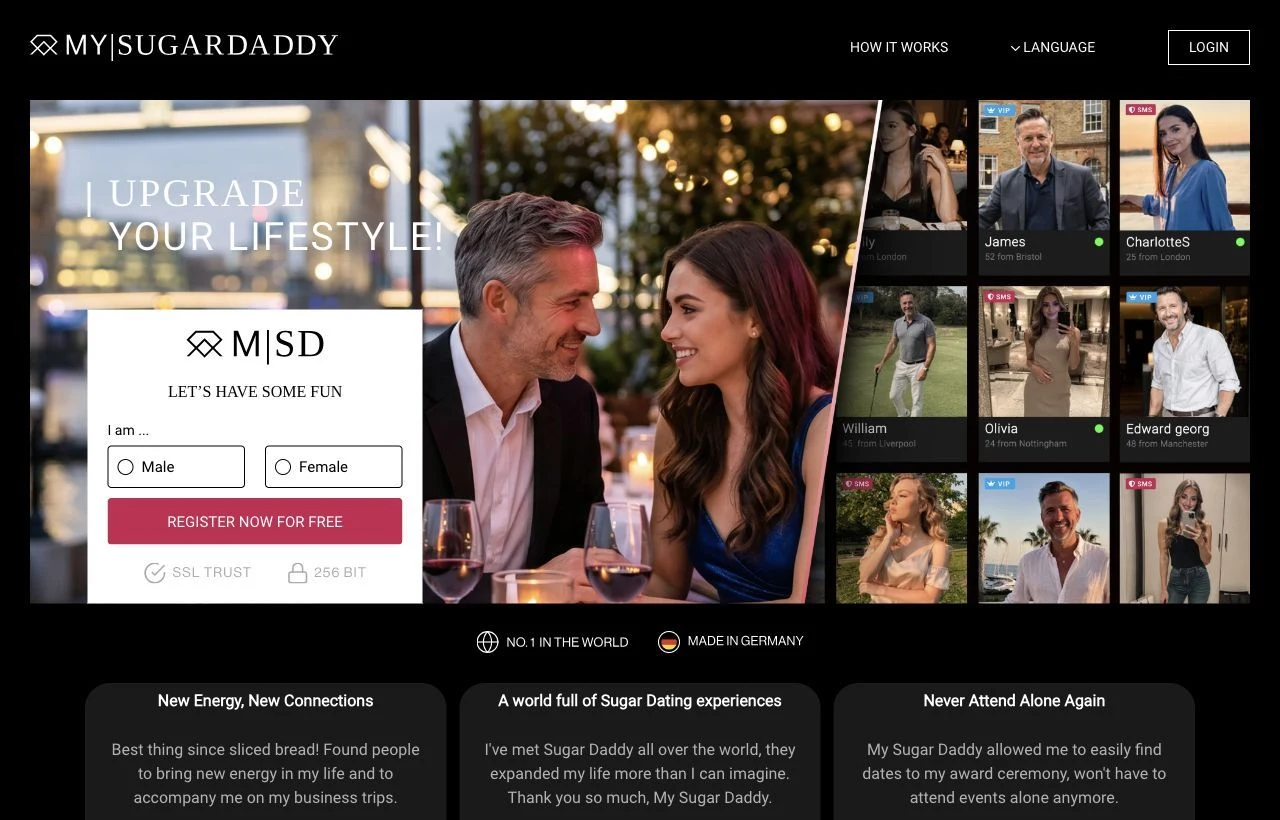 My Sugar Daddy UK sugar dating website homepage preview
