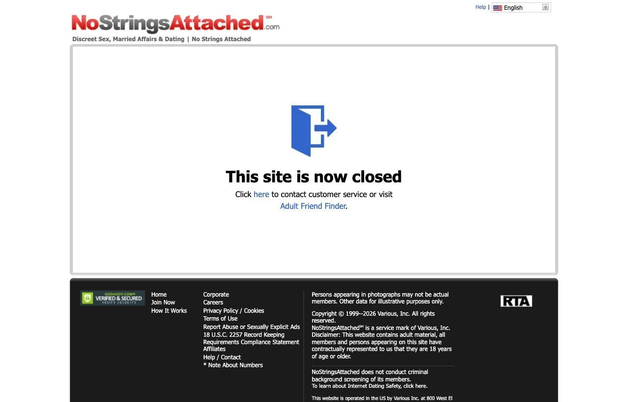 No Strings Attached dating site homepage preview