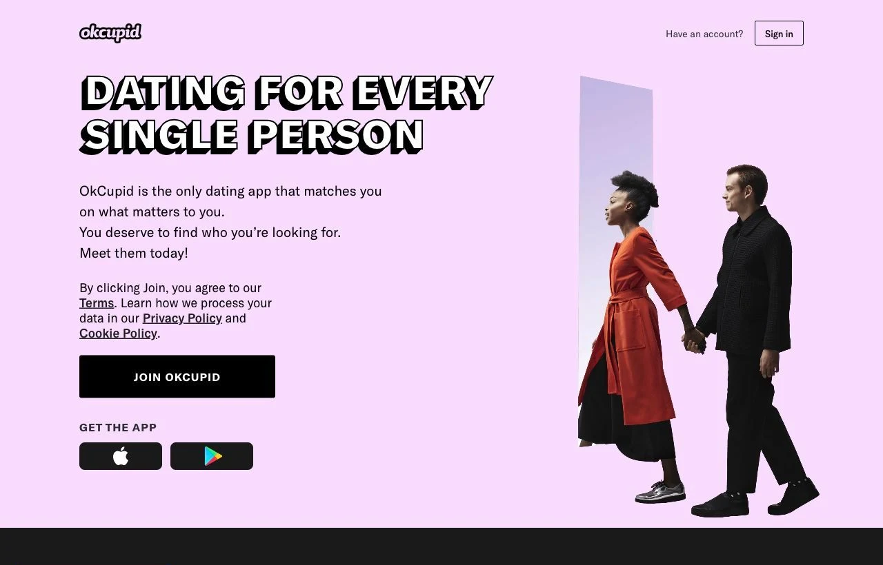 OkCupid dating app homepage preview