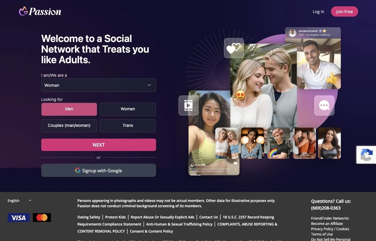 Passion.com dating site homepage preview