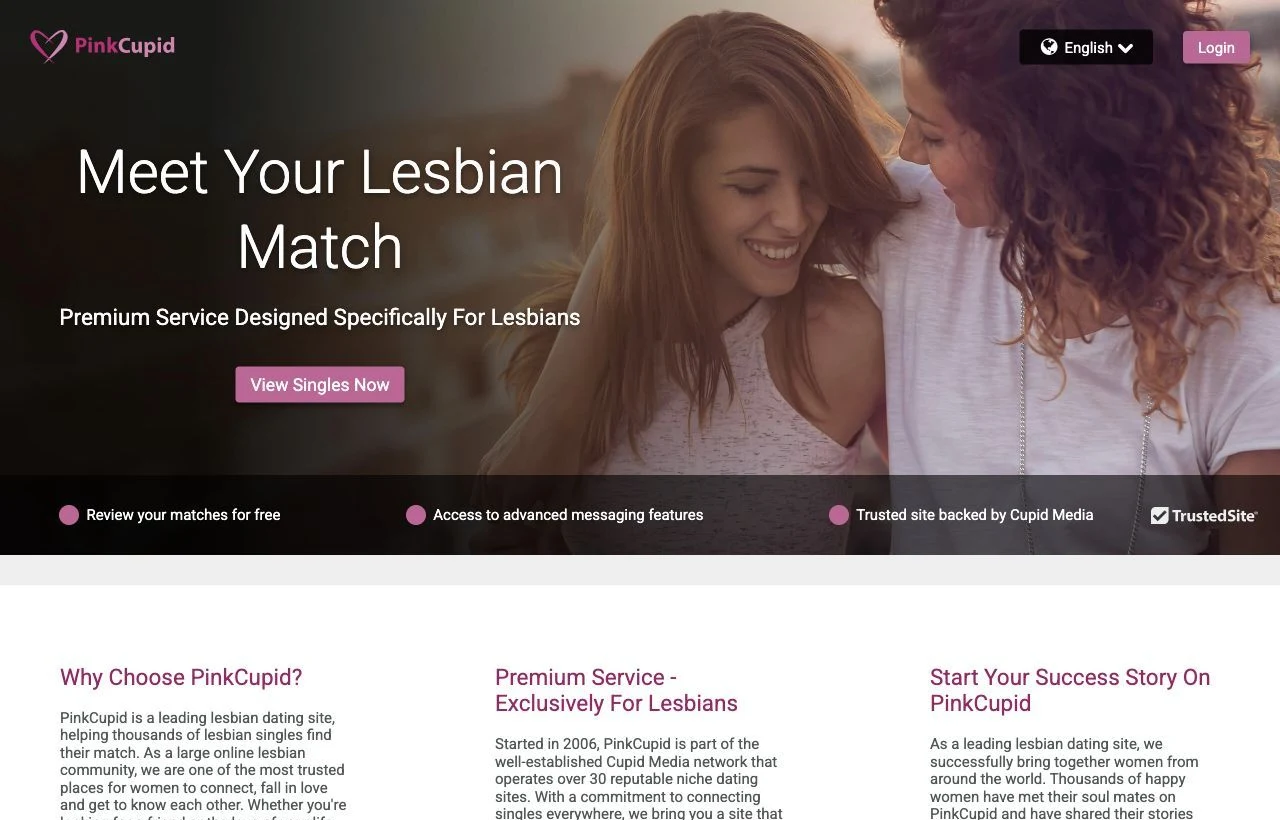 PinkCupid lesbian dating site homepage preview