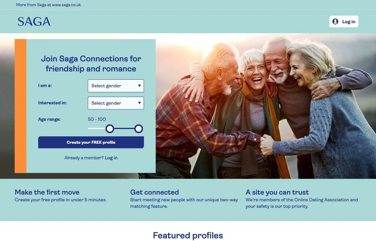 Saga Connections over 50 dating site homepage preview