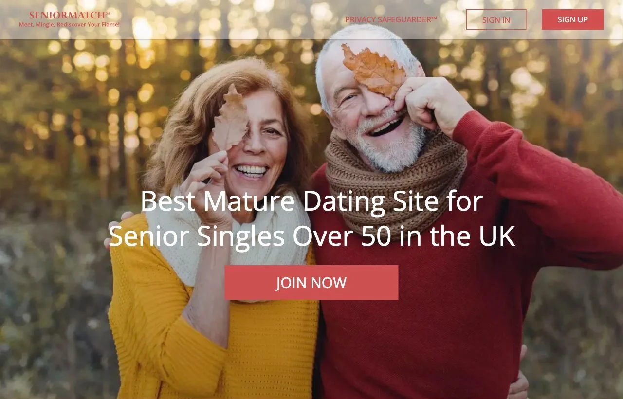 SeniorMatch over 50 dating site homepage preview for UK singles