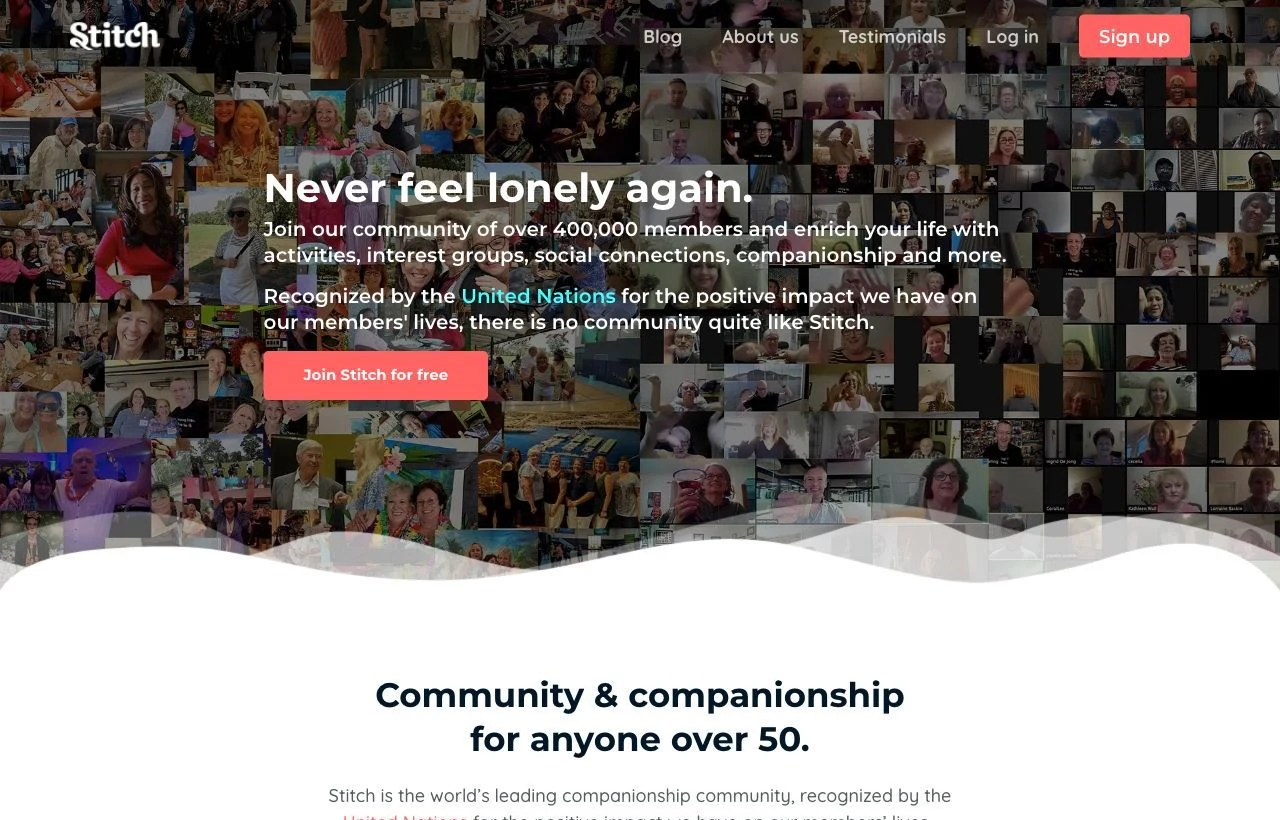 Stitch over 50 community and dating homepage preview