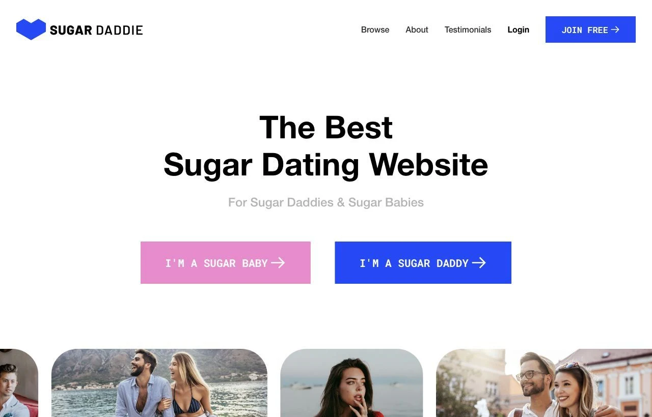 SugarDaddie.com sugar dating website homepage preview