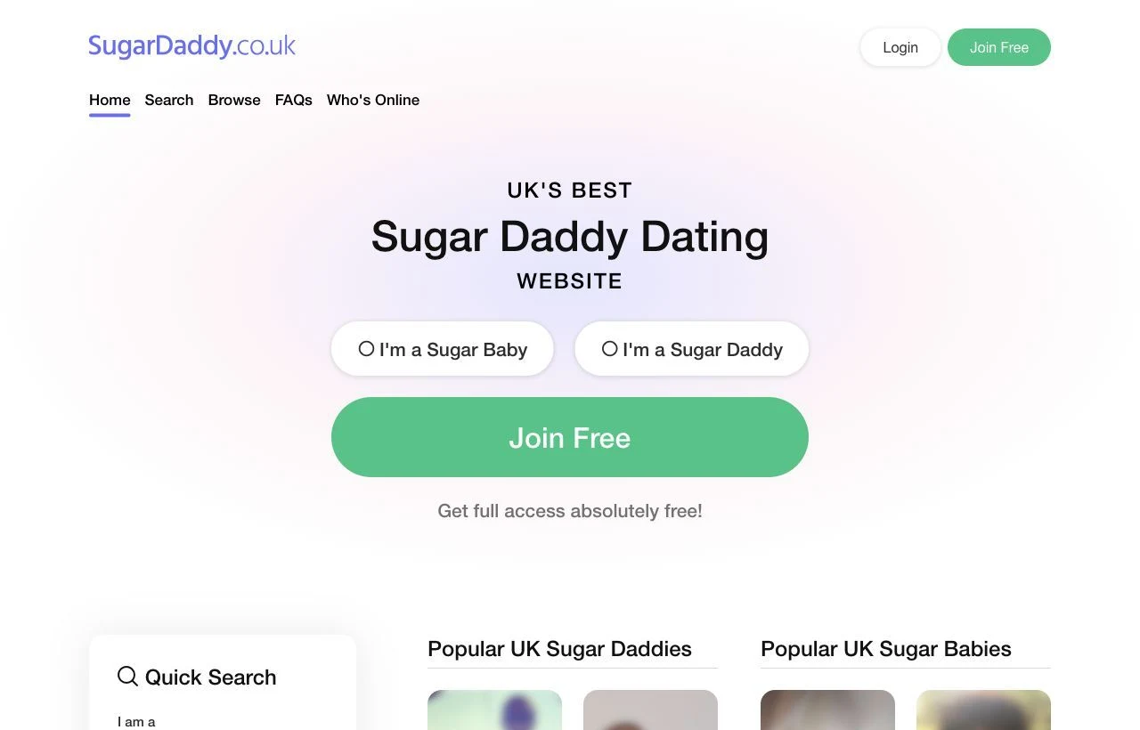 SugarDaddy.co.uk sugar dating website homepage preview