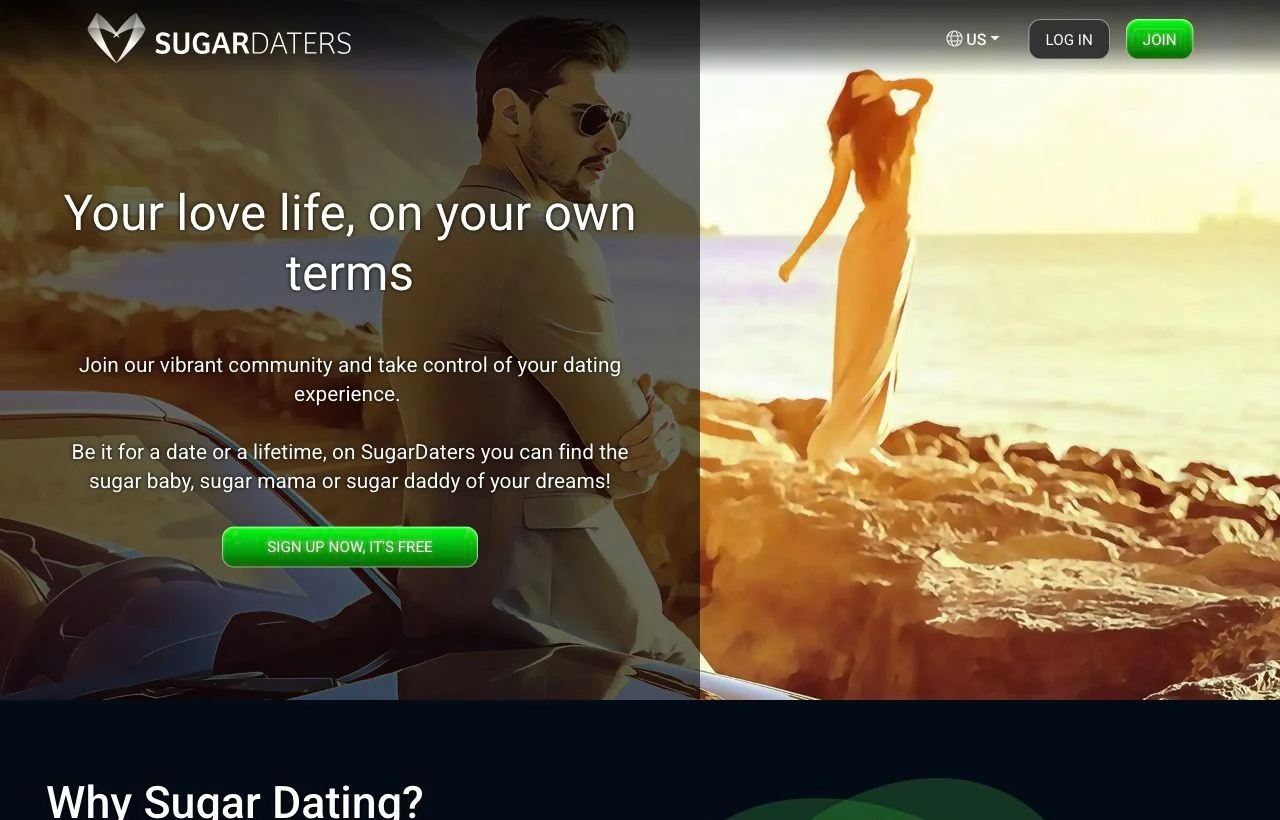 SugarDaters sugar dating website homepage preview