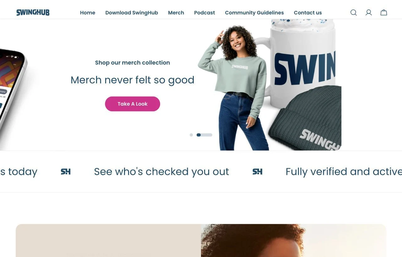 SwingHub dating site homepage preview