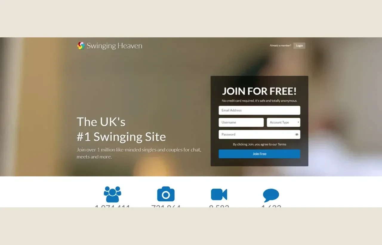 Swinging Heaven dating site homepage preview