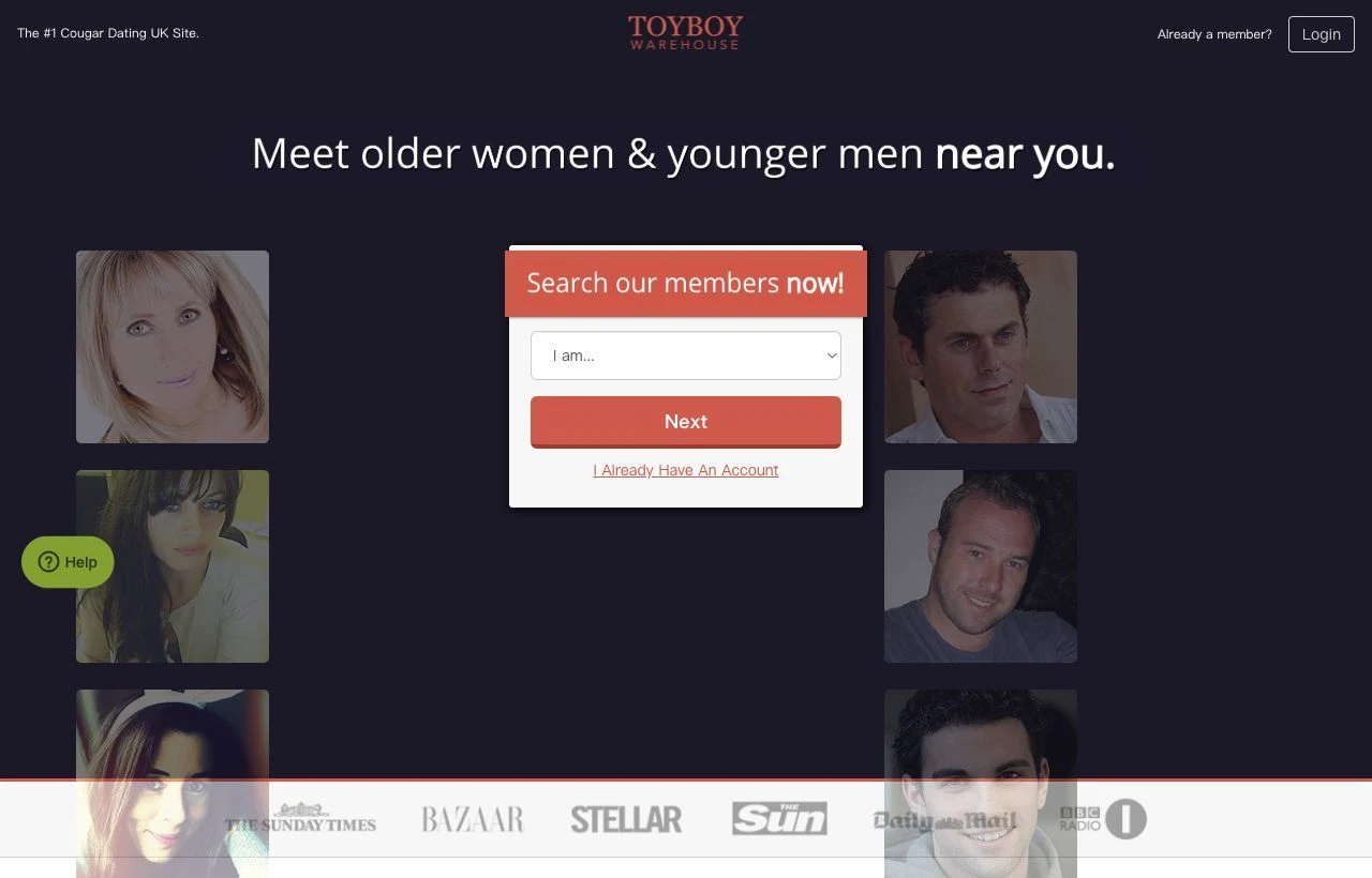 Toyboy Warehouse age-gap dating site homepage preview