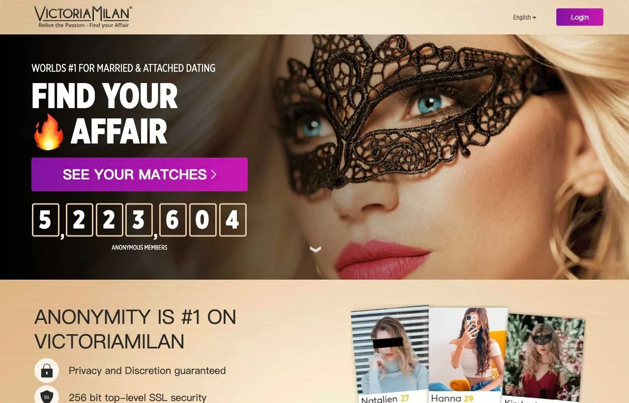 Victoria Milan dating site homepage preview