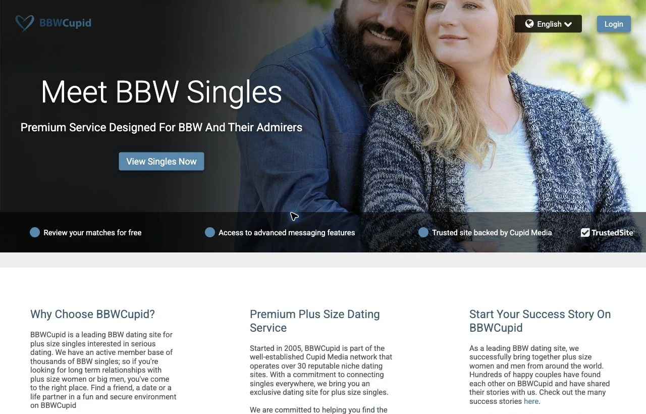 BBWCupid homepage preview
