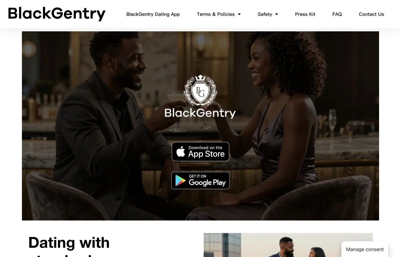BlackGentry dating site homepage preview
