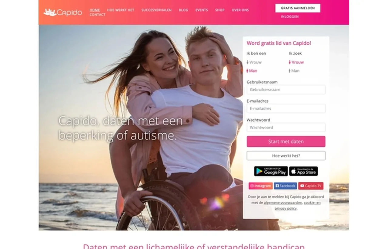 Capido dating site homepage preview