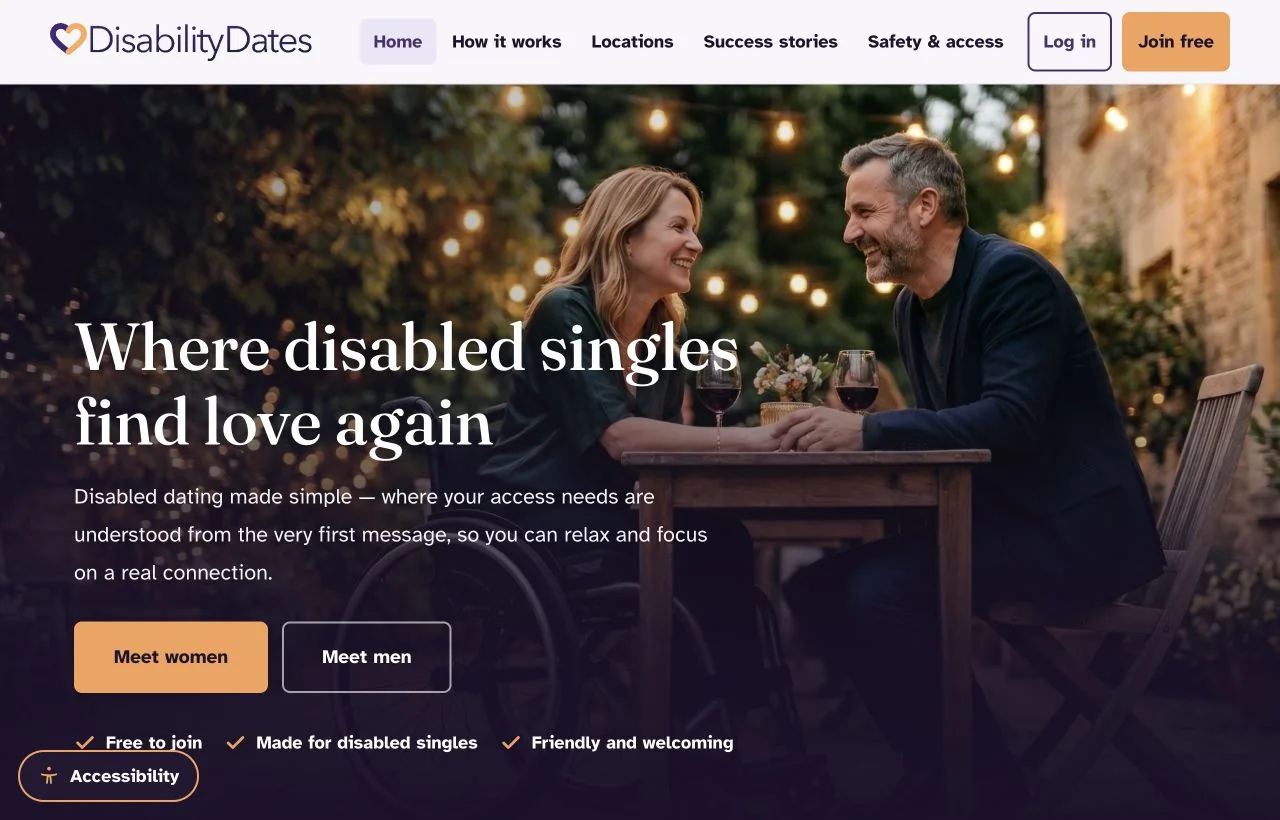 Disability Dates dating site homepage preview