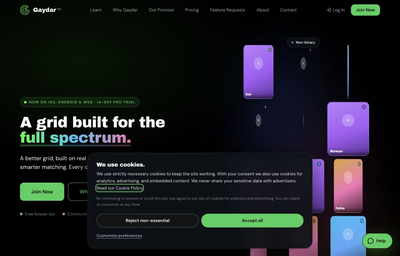 Gaydar homepage preview