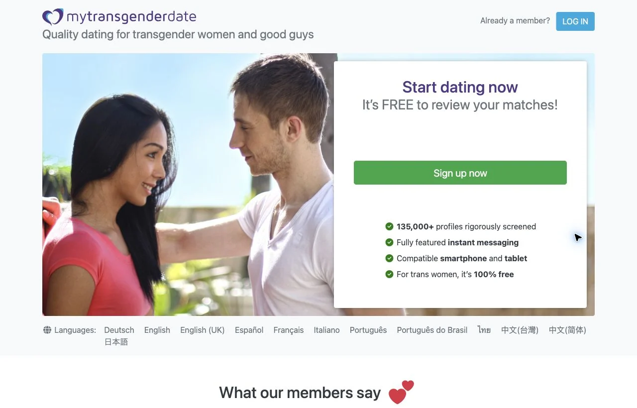 MyTransgenderDate homepage preview