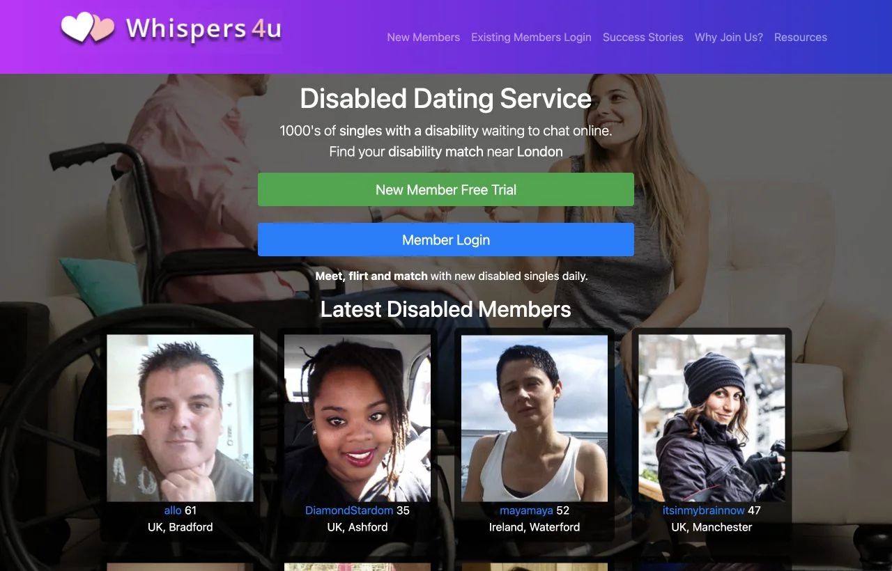 Whispers4u dating site homepage preview