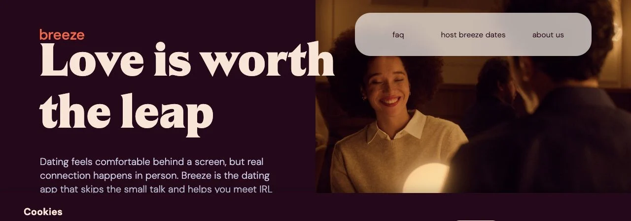 Breeze official website introducing its app for arranging in-person dates