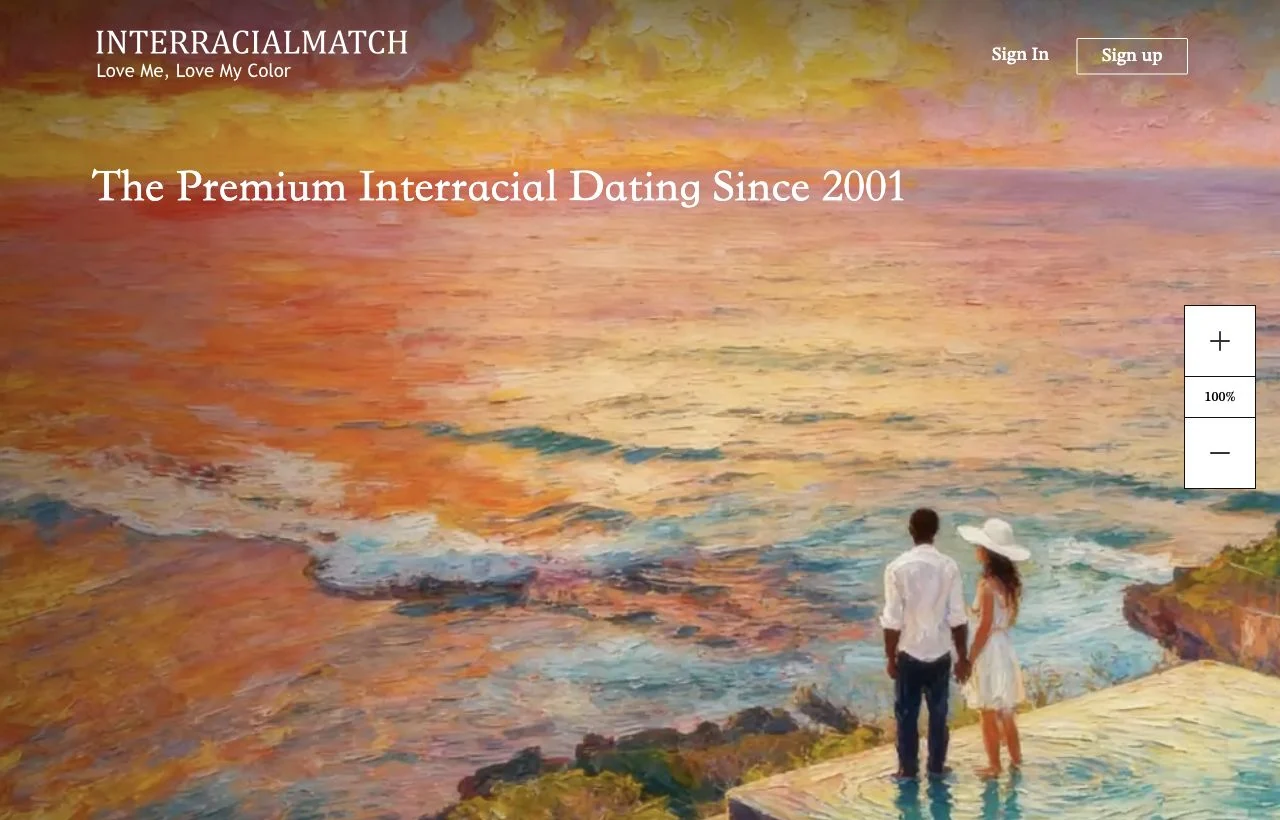 InterracialMatch homepage presenting its interracial dating community