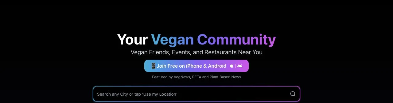 VGN Social website introducing vegan friends, events and restaurants